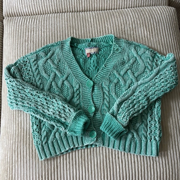 Pilcro Teal Cable Knit Cardigan - Picture 2 of 4